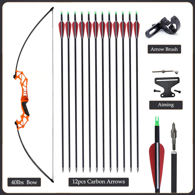 Flexible Recurve Bow Set: 20-50lbs - Take Down Design, Mixed Carbon Arrows