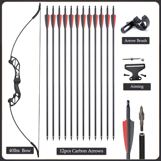 Flexible Recurve Bow Set: 20-50lbs - Take Down Design, Mixed Carbon Arrows