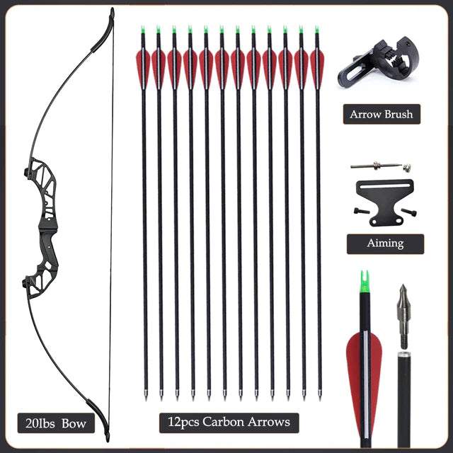 Flexible Recurve Bow Set: 20-50lbs - Take Down Design, Mixed Carbon Arrows