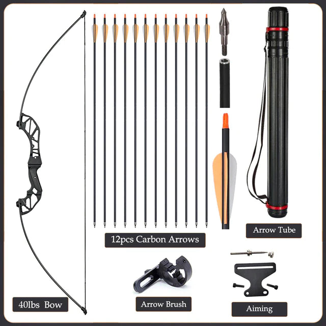 Flexible Recurve Bow Set: 20-50lbs - Take Down Design, Mixed Carbon Arrows