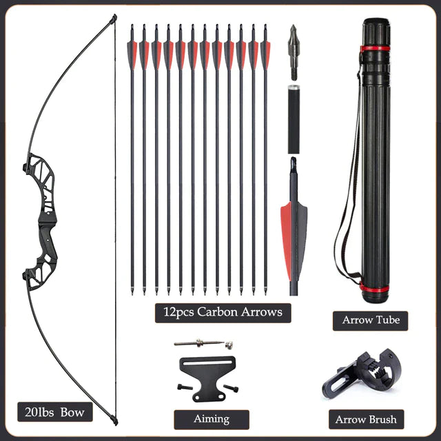 Flexible Recurve Bow Set: 20-50lbs - Take Down Design, Mixed Carbon Arrows