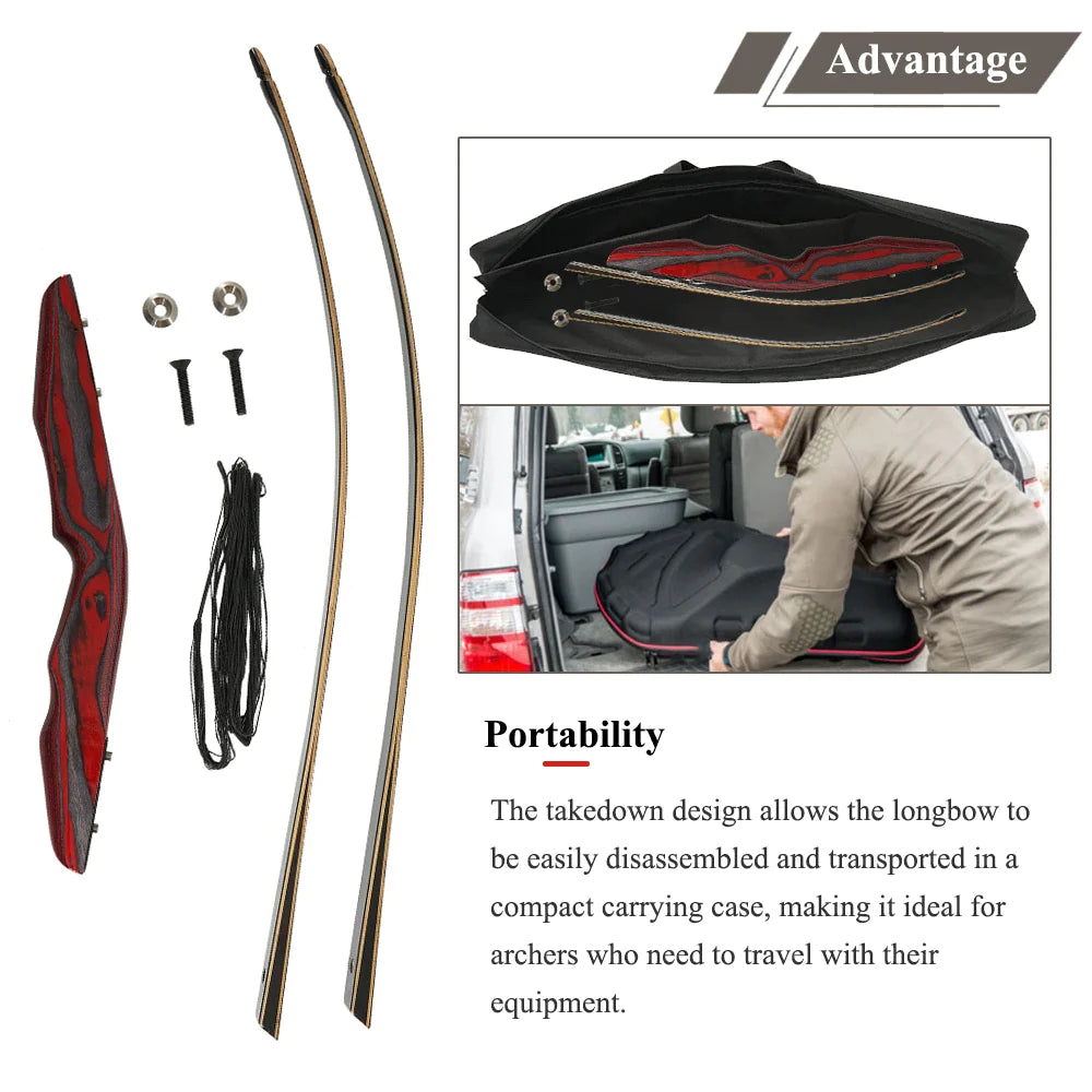 Laminated Limbs Red Riser 25-50lbs Traditional Wood Longbow
