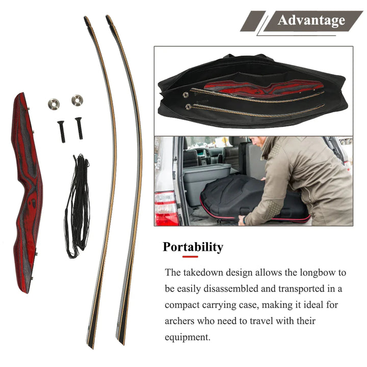 Laminated Limbs Red Riser 25-50lbs Traditional Wood Longbow