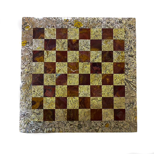 Luxurious Red and Coral Marble Checkers Set - with Blue Velvet Case 12"