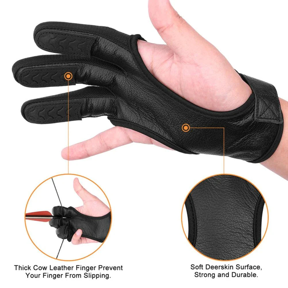 3 Finger Archery Glove: Right Hand Leather Gloves