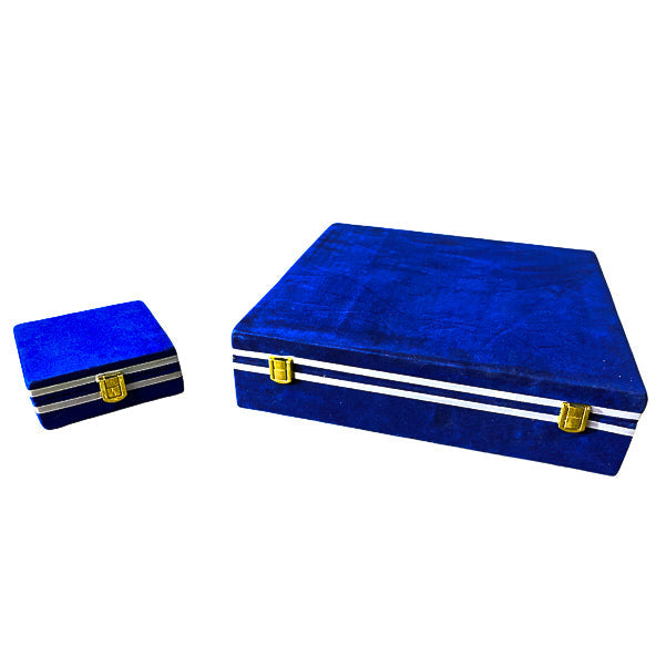 Luxurious Red and Coral Marble Checkers Set - with Blue Velvet Case 12"