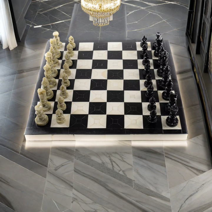 Handcrafted Black and Coral Bone Chess Set – 20"