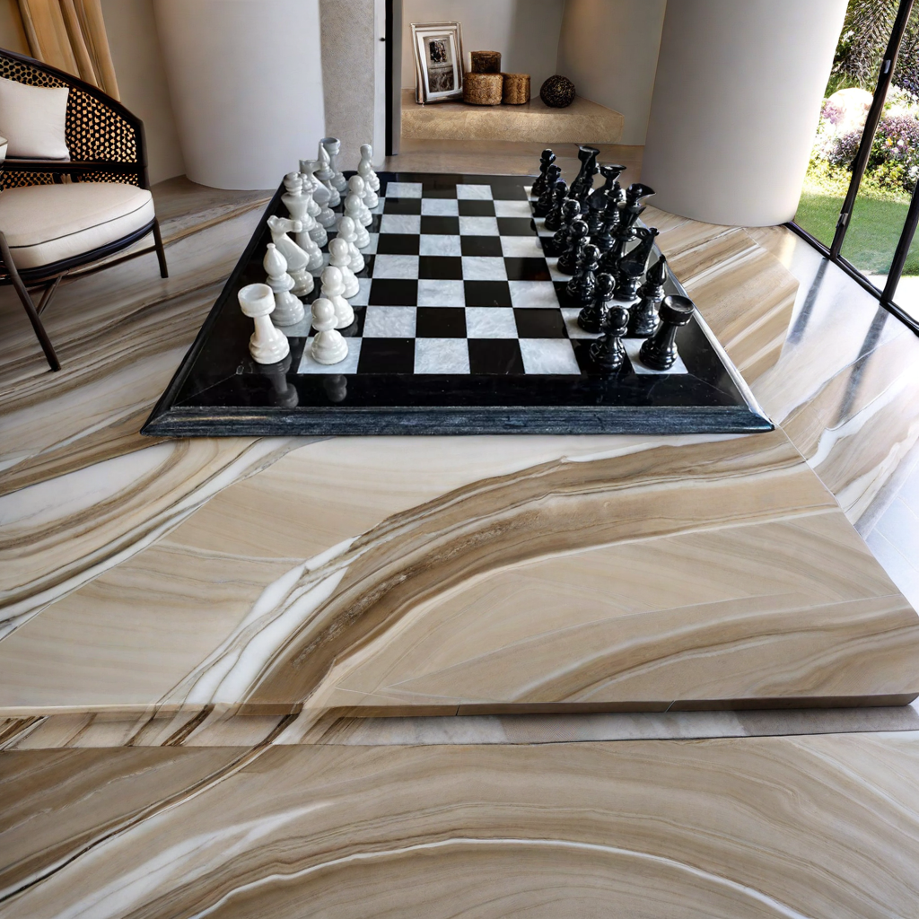 Extra Large Black and White Marble Chess Set - 20" Black Border