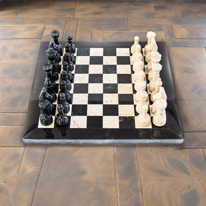 Black and White Coral Marble Chess Set - 12"