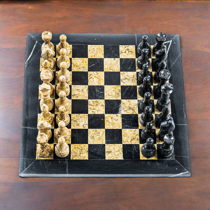 Black and Botticino Marble Chess Set - 12"