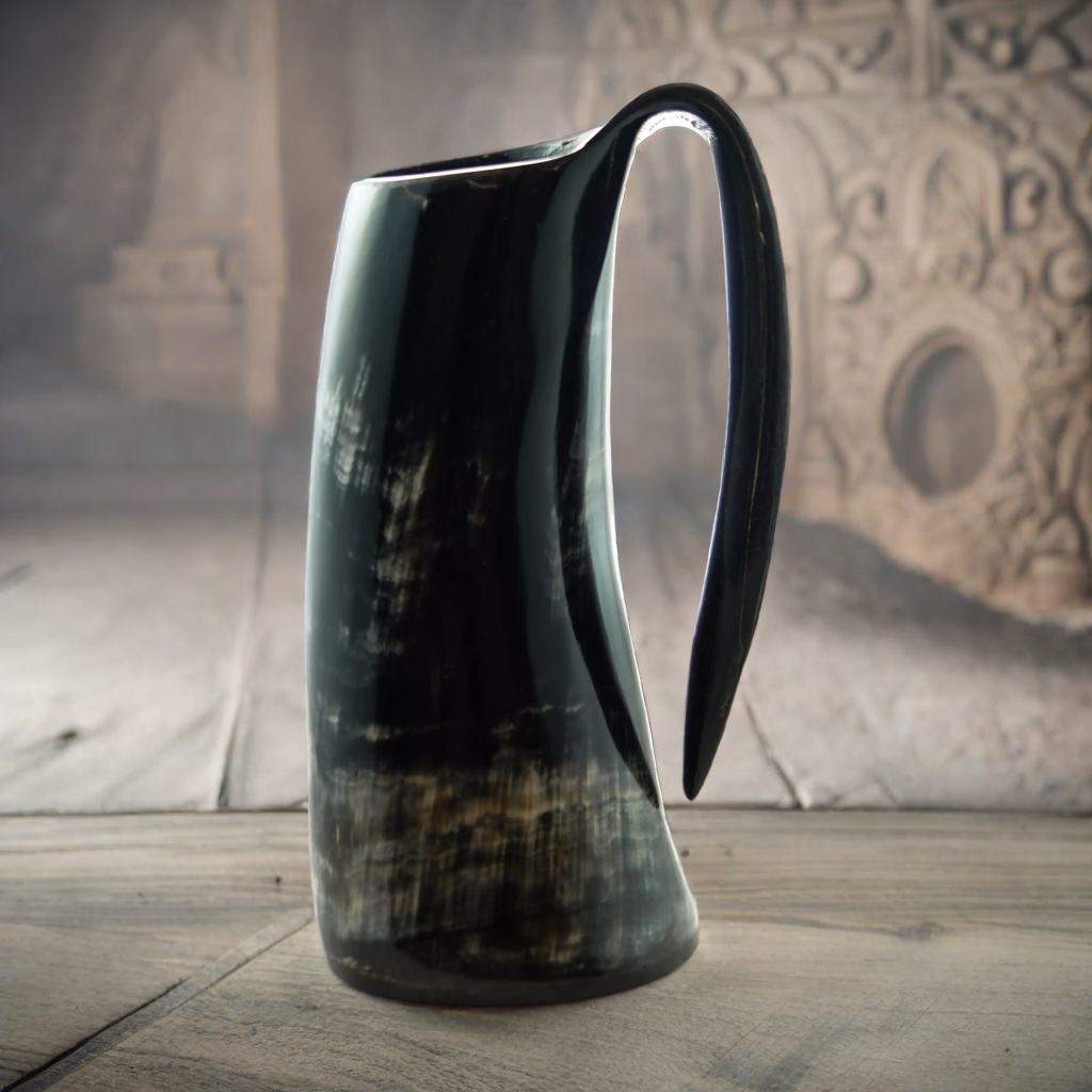 Viking Horn Mug - Large Tankard, 16 Fl Oz - Handcrafted from Cow Horn