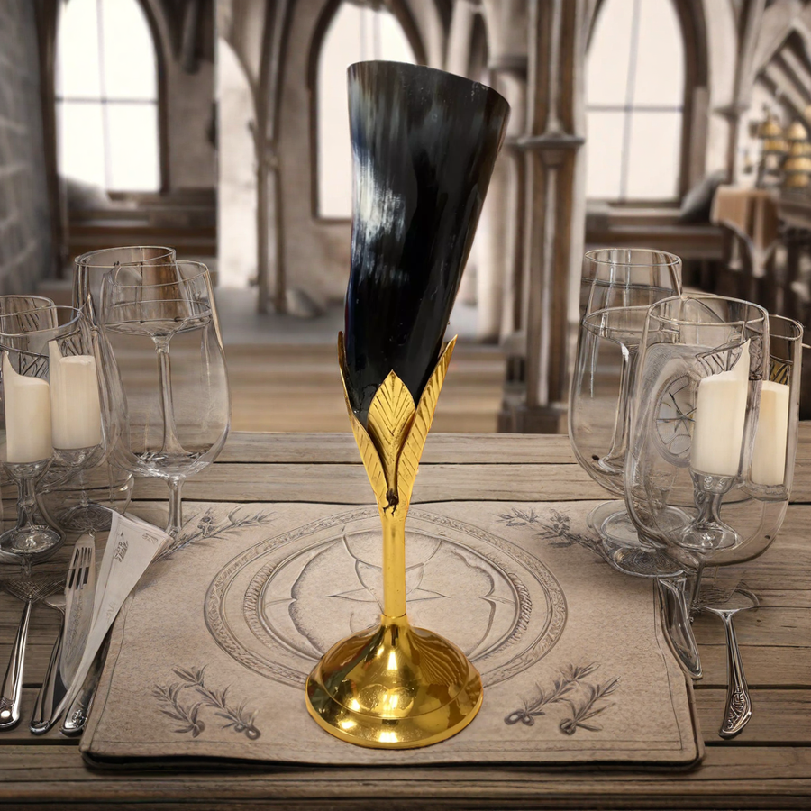 Handmade Horn Goblet - 4oz - Gold Accents