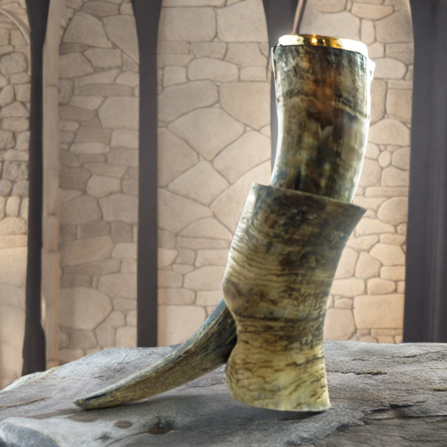 Viking Drinking Horn - Large, 16 Fl Oz - Horn Stand - Crafted from Buffalo Horn