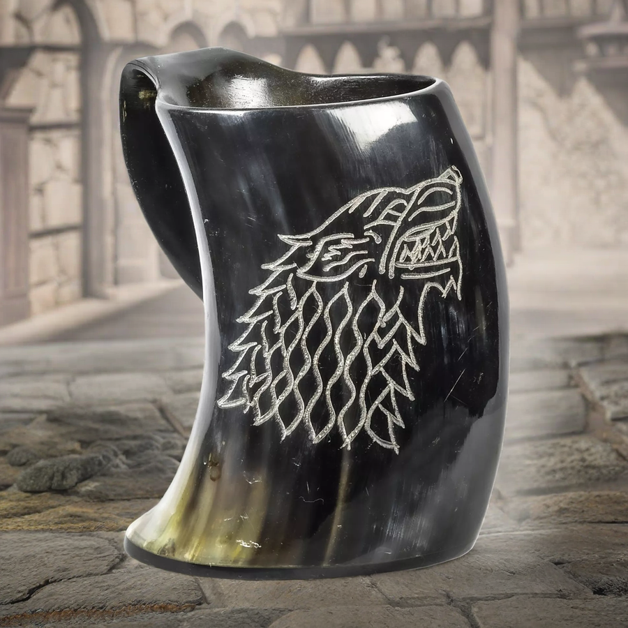 Wolf Horn Mug - Extra Large Tankard - 32 Fl Oz - Viking Mug Handcrafted from Cow Horn