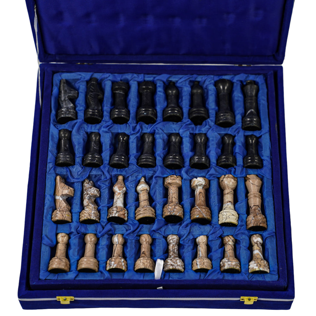 Marina and Black Marble Chess Set - 12" Staunton Style Board