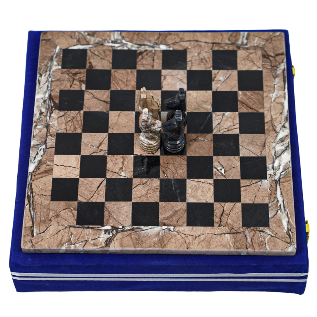 Marina and Black Marble Chess Set - 12" Staunton Style Board