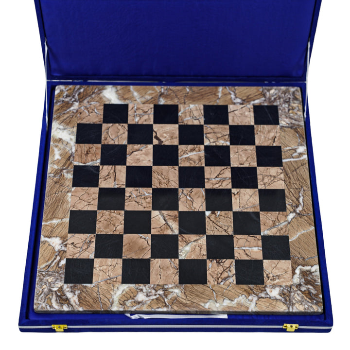 Marina and Black Marble Chess Set - 16" Staunton Style Board