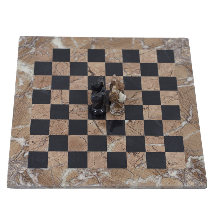 Marina and Black Marble Chess Set - 16" Staunton Style Board