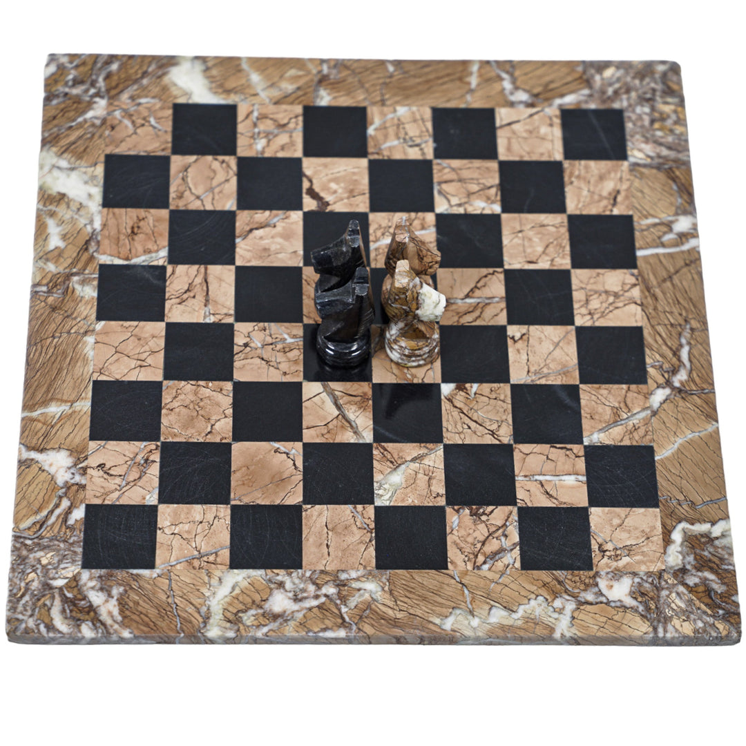 Marina and Black Marble Chess Set - 16" Staunton Style Board