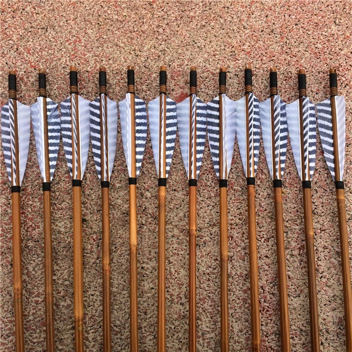 Gray Feathers Self Nock Bamboo Arrows