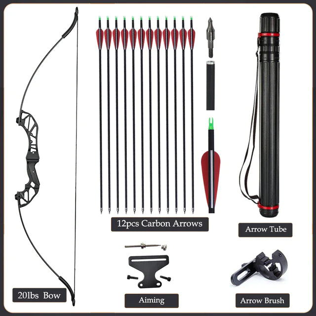 Flexible Recurve Bow Set: 20-50lbs - Take Down Design, Mixed Carbon Arrows