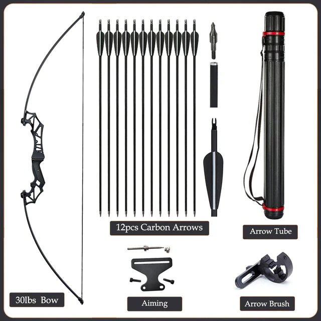 Flexible Recurve Bow Set: 20-50lbs - Take Down Design, Mixed Carbon Arrows