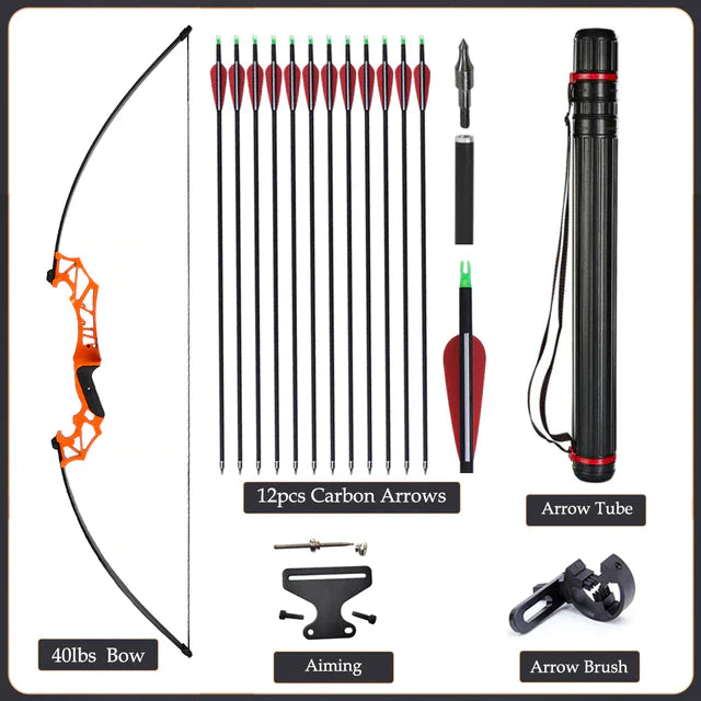 Flexible Recurve Bow Set: 20-50lbs - Take Down Design, Mixed Carbon Arrows