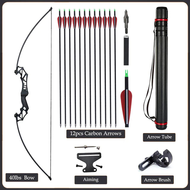 Flexible Recurve Bow Set: 20-50lbs - Take Down Design, Mixed Carbon Arrows