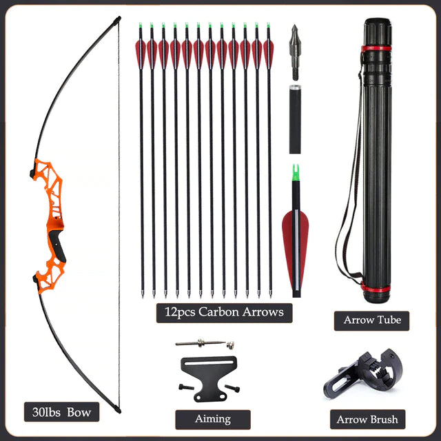 Flexible Recurve Bow Set: 20-50lbs - Take Down Design, Mixed Carbon Arrows