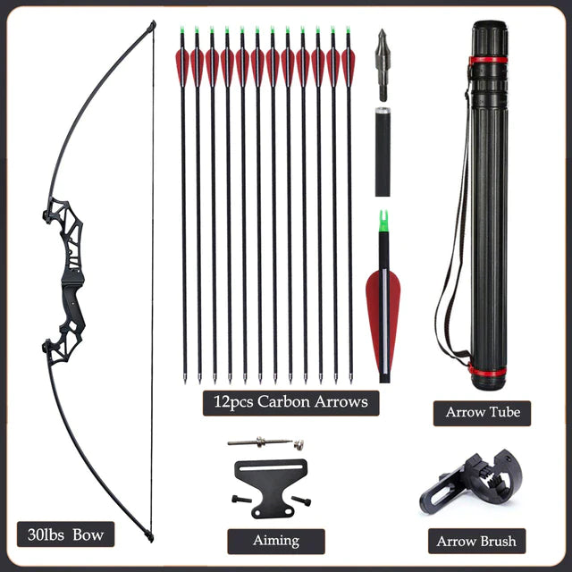 Flexible Recurve Bow Set: 20-50lbs - Take Down Design, Mixed Carbon Arrows