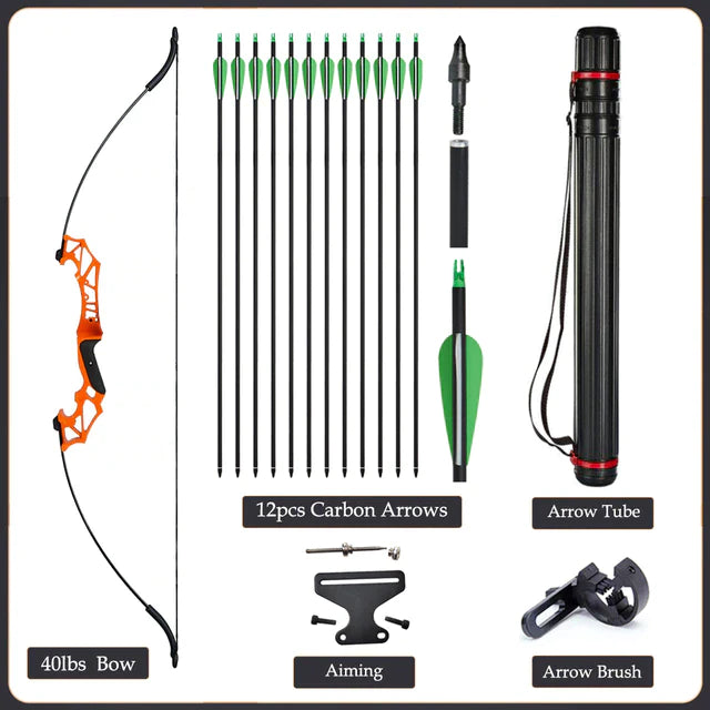 Flexible Recurve Bow Set: 20-50lbs - Take Down Design, Mixed Carbon Arrows