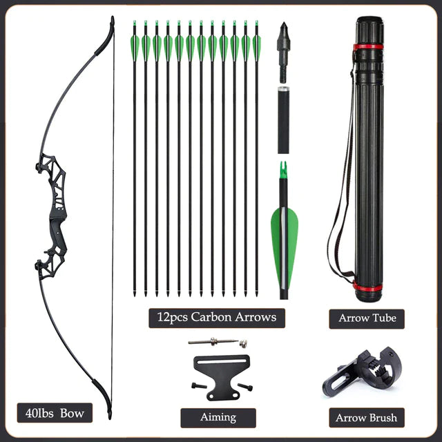 Flexible Recurve Bow Set: 20-50lbs - Take Down Design, Mixed Carbon Arrows