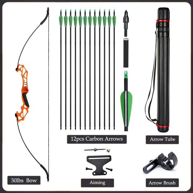 Flexible Recurve Bow Set: 20-50lbs - Take Down Design, Mixed Carbon Arrows