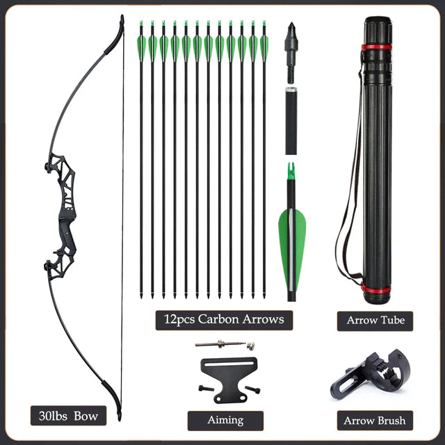 Flexible Recurve Bow Set: 20-50lbs - Take Down Design, Mixed Carbon Arrows