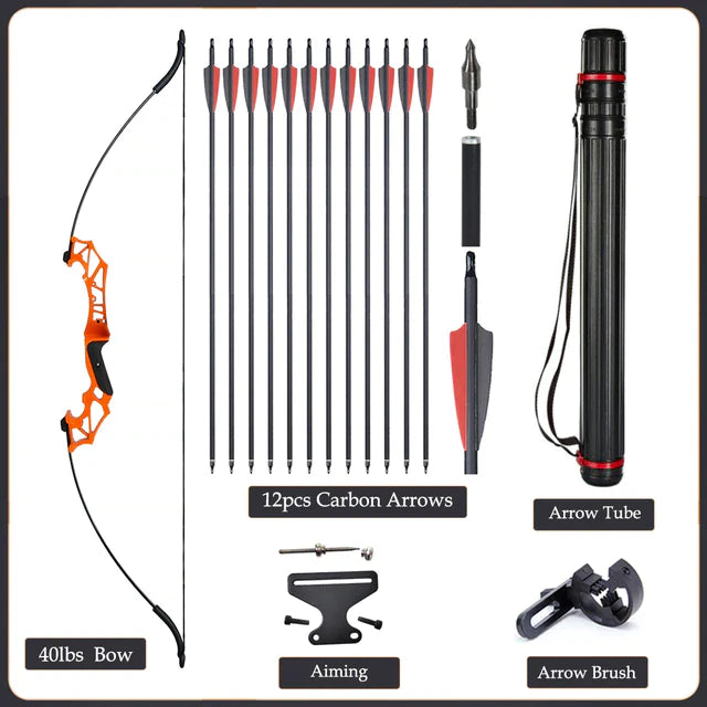 Flexible Recurve Bow Set: 20-50lbs - Take Down Design, Mixed Carbon Arrows