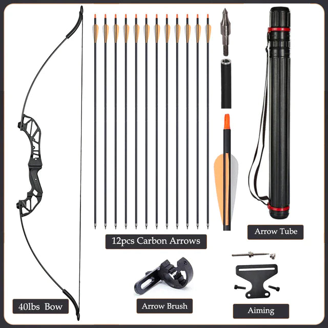 Flexible Recurve Bow Set: 20-50lbs - Take Down Design, Mixed Carbon Arrows