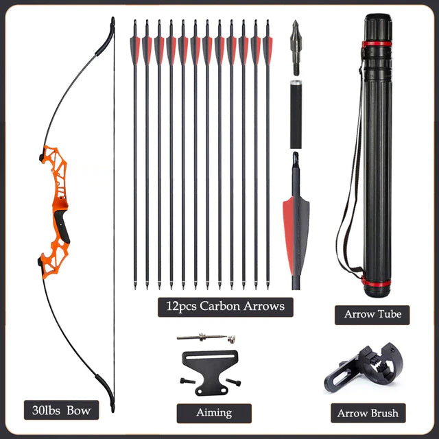 Flexible Recurve Bow Set: 20-50lbs - Take Down Design, Mixed Carbon Arrows