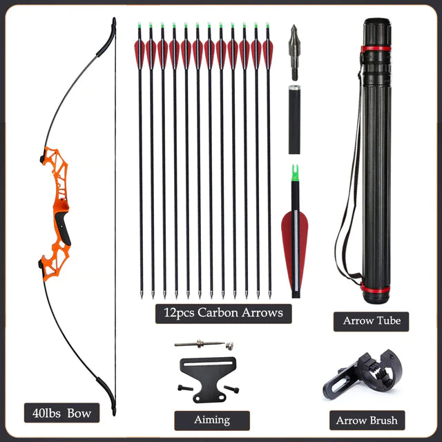 Flexible Recurve Bow Set: 20-50lbs - Take Down Design, Mixed Carbon Arrows