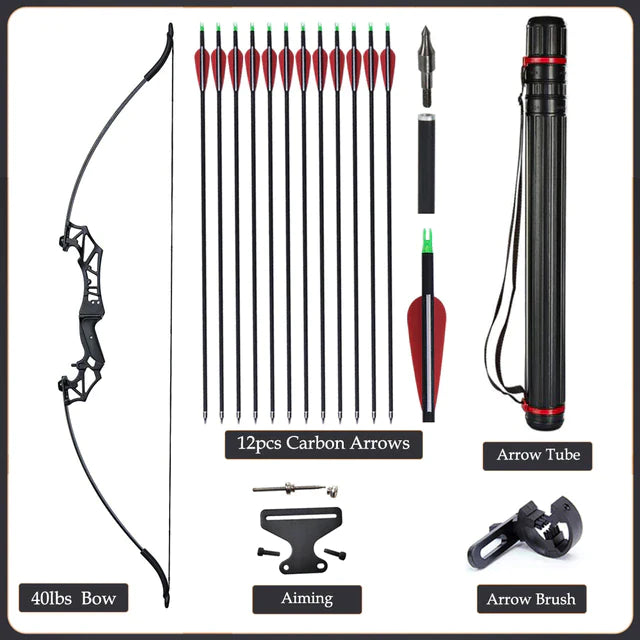 Flexible Recurve Bow Set: 20-50lbs - Take Down Design, Mixed Carbon Arrows