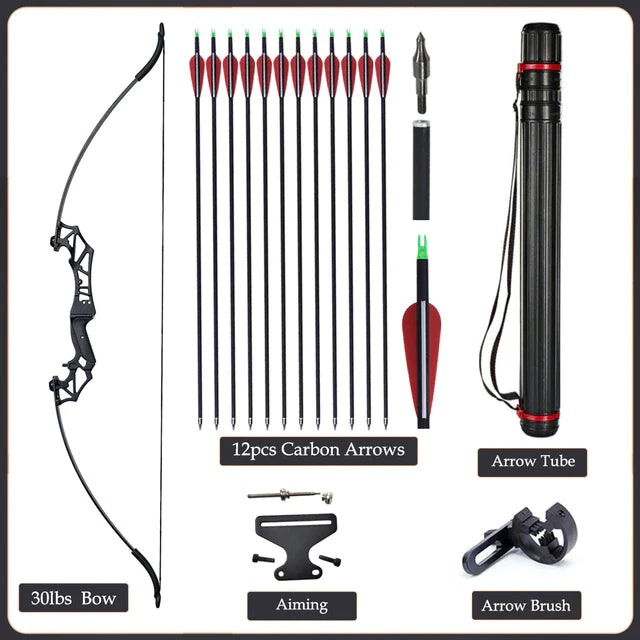 Flexible Recurve Bow Set: 20-50lbs - Take Down Design, Mixed Carbon Arrows