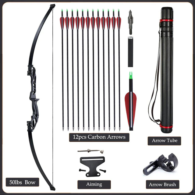 Flexible Recurve Bow Set: 20-50lbs - Take Down Design, Mixed Carbon Arrows