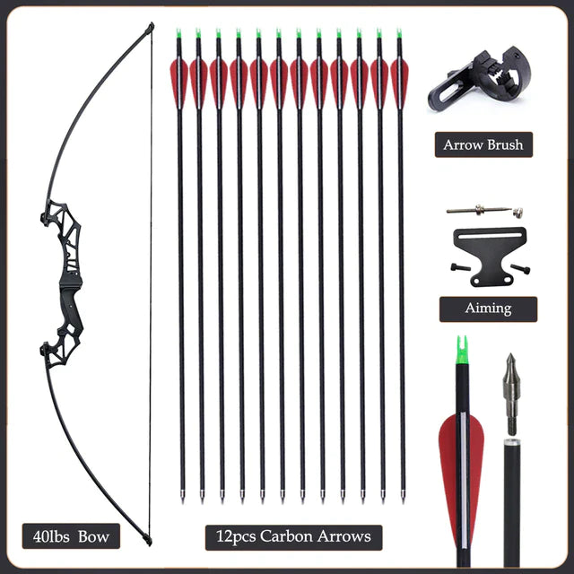 Flexible Recurve Bow Set: 20-50lbs - Take Down Design, Mixed Carbon Arrows