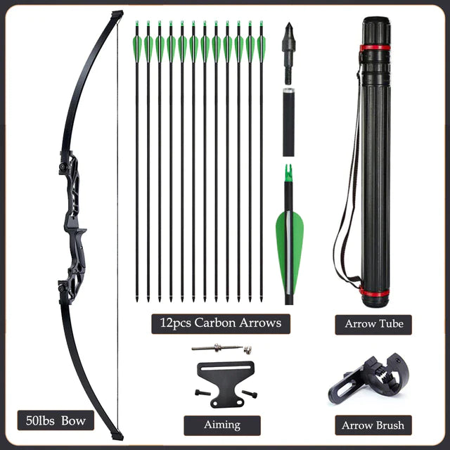 Flexible Recurve Bow Set: 20-50lbs - Take Down Design, Mixed Carbon Arrows