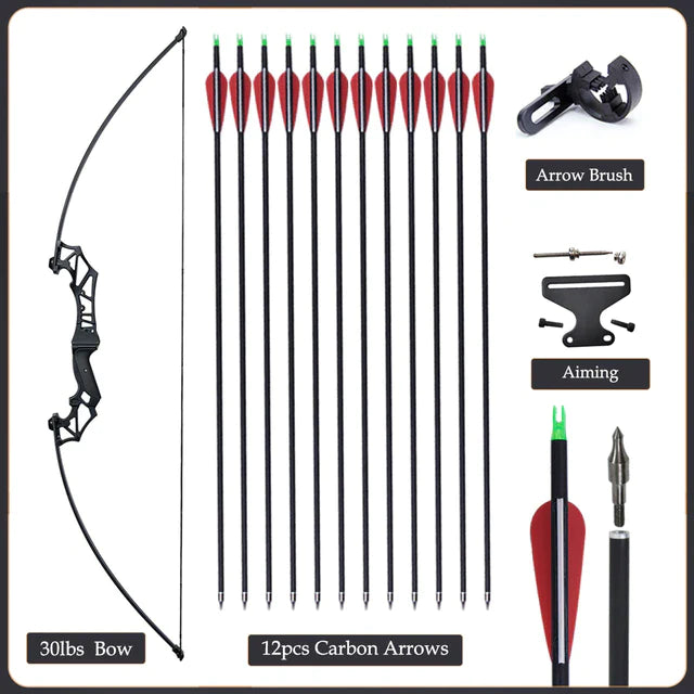 Flexible Recurve Bow Set: 20-50lbs - Take Down Design, Mixed Carbon Arrows