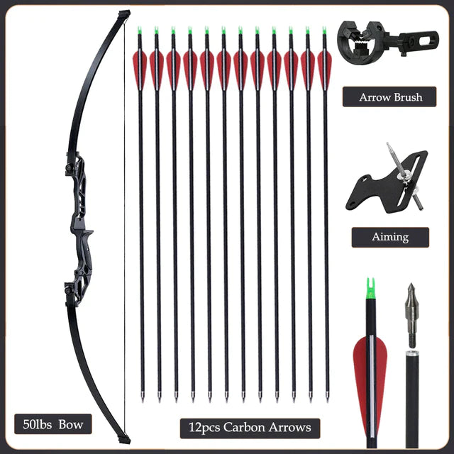 Flexible Recurve Bow Set: 20-50lbs - Take Down Design, Mixed Carbon Arrows