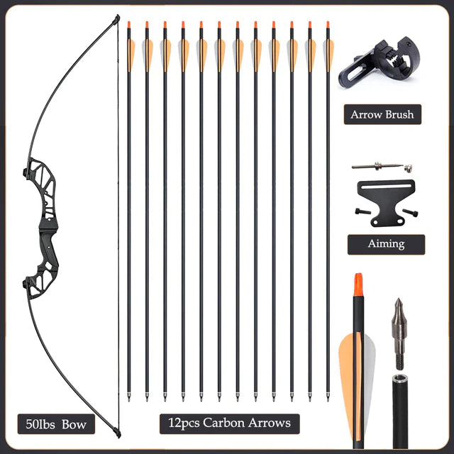 Flexible Recurve Bow Set: 20-50lbs - Take Down Design, Mixed Carbon Arrows
