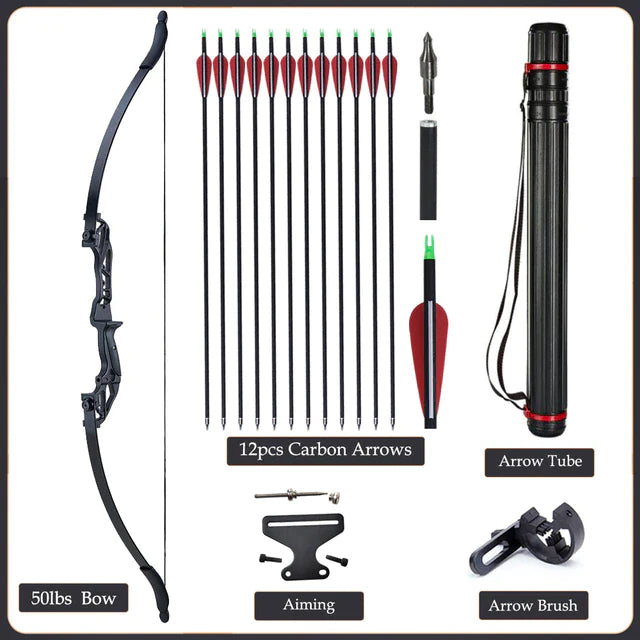 Flexible Recurve Bow Set: 20-50lbs - Take Down Design, Mixed Carbon Arrows
