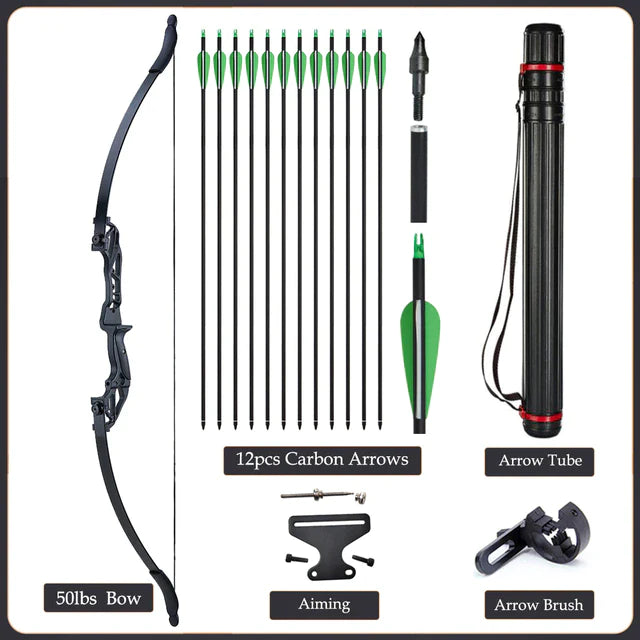 Flexible Recurve Bow Set: 20-50lbs - Take Down Design, Mixed Carbon Arrows