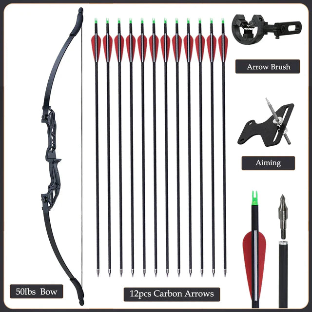 Flexible Recurve Bow Set: 20-50lbs - Take Down Design, Mixed Carbon Arrows