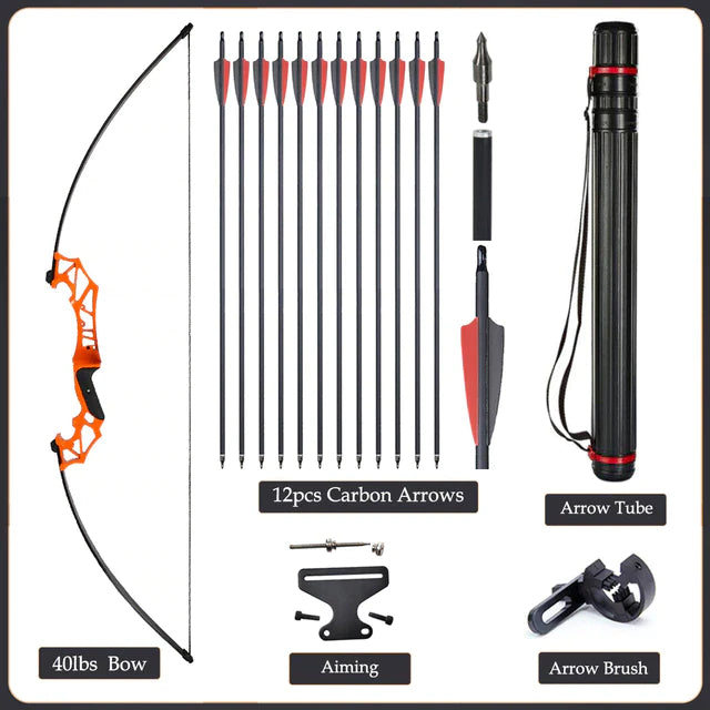 Flexible Recurve Bow Set: 20-50lbs - Take Down Design, Mixed Carbon Arrows